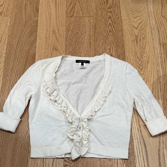 Nanette Lepore Cream Ruffled Cardigan - Picture 1 of 3